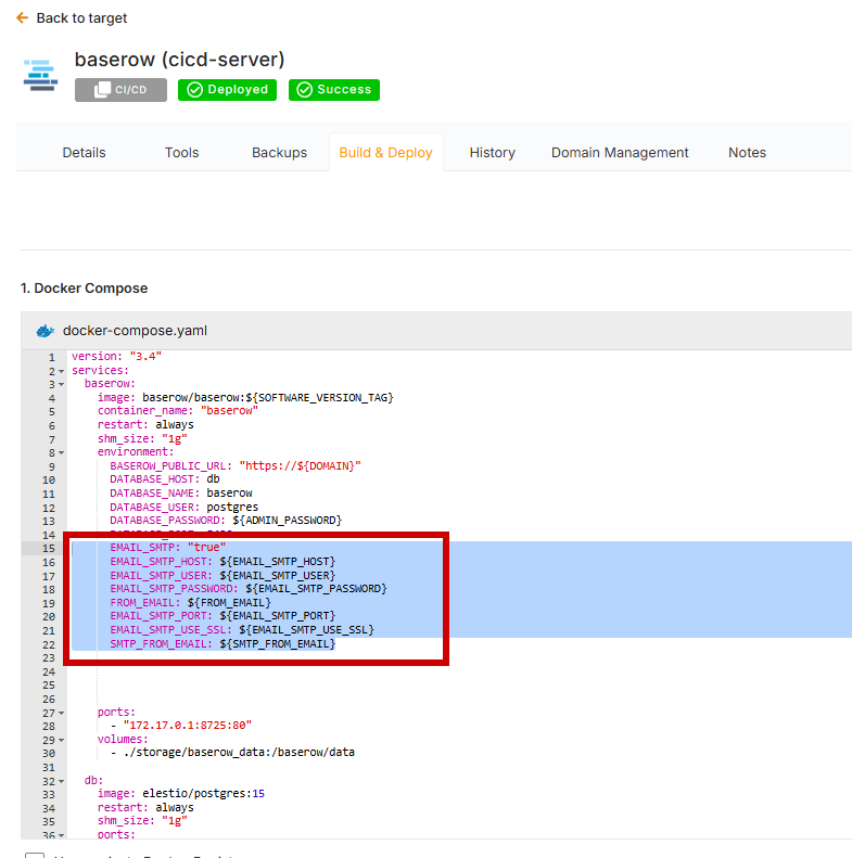 Baserow SMTP settings troubleshooting